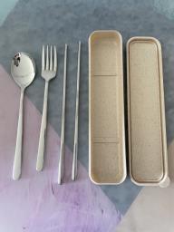 Silver chopsticks fork and spoon set image 4