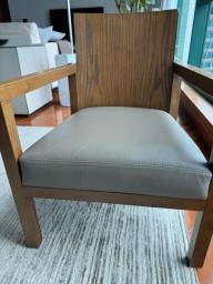 Real Wood Low Chair with Leather image 1