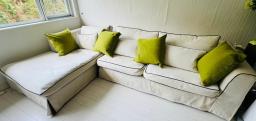 Canvas Fabric Beige 3-seat L-shaped Sofa image 1