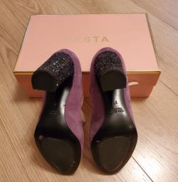 Purple suede pumps with glitter heels image 3