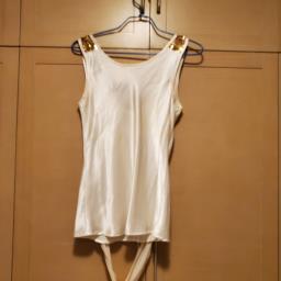Beige silk  off white sequin vest top image 2