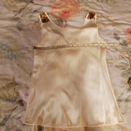 Beige silk  off white sequin vest top image 4