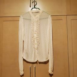 Cream color ruffle lace blouse image 1