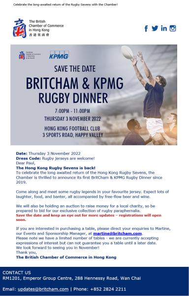 BRITCHAM EVENT - Annual BritCham & KPMG Rugby Dinner 2022 | Hong Kong ...