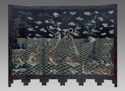 1970s Black Lacquer Carved Screen image 1