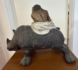 Antique Figurine Man On Rhinoceros image 4