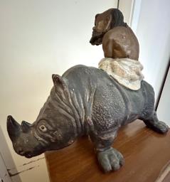 Antique Figurine Man On Rhinoceros image 5
