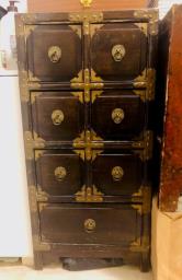 Antique Wooden Cabinet - Brass Hardware image 1