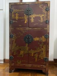 Pair of antique red cabinets image 1