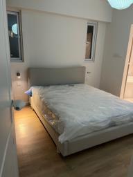 Beautiful linen queen bed frame image 1