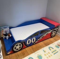 Childrens racing car bed with mattress image 1