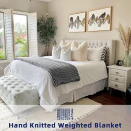 Hand Knitted Weighted Blanket - Grey image 4