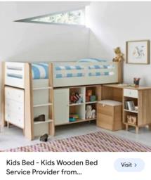Kids Wooden Bed Desk Chair Drawers image 1