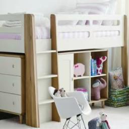 Kids Wooden Bed Desk Chair Drawers image 2