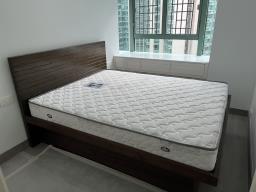 Queen size wooden bed frame with storage image 1