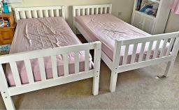 single wooden bed frame with mattress image 1