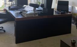 Black solid wood work desk image 2