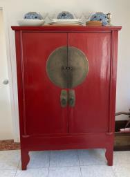 Red Lacquer Chinese Wedding Cabinet image 1
