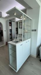 White Wooden  Glass Shelf Cabinet image 1