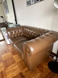 Chesterfield style 2 seater brown real l image 1