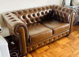Chesterfield style 2 seater brown real l image 2