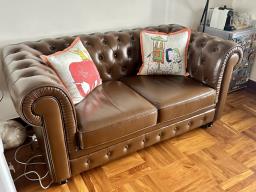 Chesterfield style 2 seater brown real l image 3