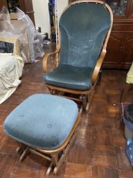 Cushioned Wooden Rocking Chair and Foots image 1