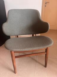 Larsen style wooden fabric lounge chair image 6