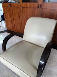 Pair Genuine leather wood armchairs image 1
