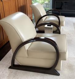 Pair Genuine leather wood armchairs image 2