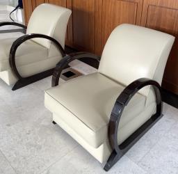 Pair Genuine leather wood armchairs image 4