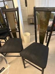 Black tall dining chairs with gold trim image 1