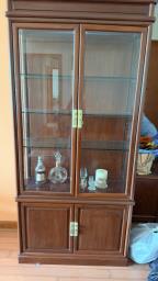 Wooden display cabinet with glass panels image 1