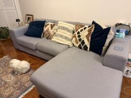 Bluegrey L shaped sofa with ottoman image 1