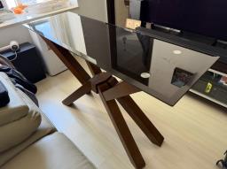 Table Solid Wood and Tempered Glass image 1