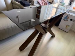 Table Solid Wood and Tempered Glass image 2