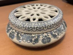 Ceramic blue and white incense burner image 1