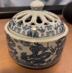 Ceramic blue and white incense burner image 1