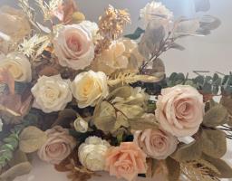 Large Pink and Cream Floral Arch Wedding image 2