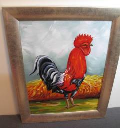 Unwanted Modern Framed Rooster Oil Paint image 2