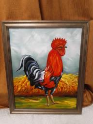 Unwanted Modern Framed Rooster Oil Paint image 1