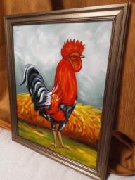 Unwanted Modern Framed Rooster Oil Paint image 2