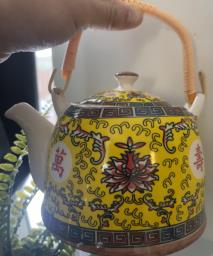 Yellow ceramic teapot image 1