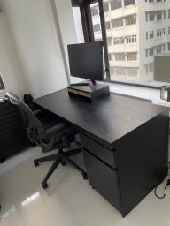 Black Wooden Desk with Drawers image 1