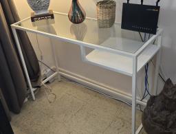 Metal frame glass top thin desk image 1