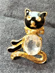 Crystal  Brooch - Black  Cat image 3