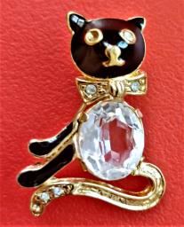 Crystal  Brooch - Black  Cat image 3