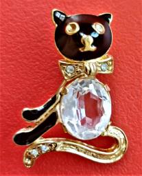 Crystal  Brooch - Black  Cat image 4