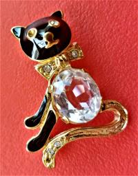 Crystal  Brooch - Black  Cat image 1