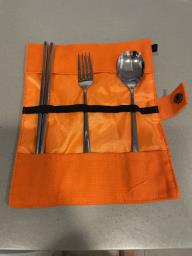 Silver chopsticks fork and spoon set image 2